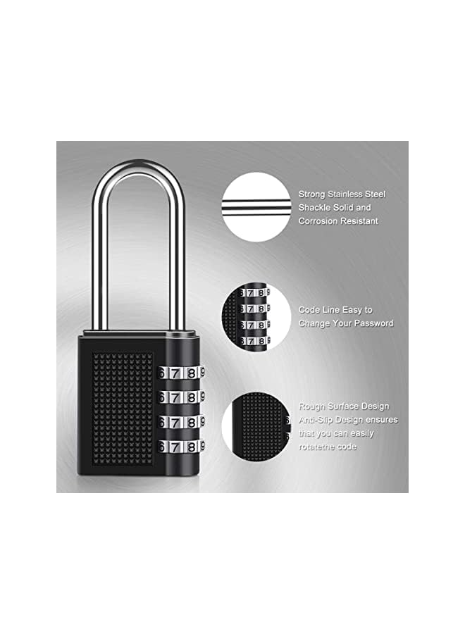 PROMASS PROMASS Combination Padlock, Long Shackle 4 Digit Locker Lock Weatherproof Lock Outdoor Combination Lock for School Gym Locker, Door, Fence, Hasp, Shed, Garage, Storage Box(Black) 2 Pack  - Image 3