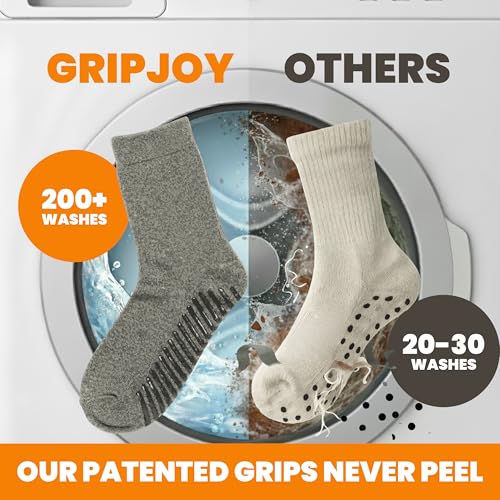 Gripjoy Grip Socks for Women, Grippy, Non Slip, Gripper Socks for Women & Men, Pilates, Yoga, Hospital, Non Skid, 3 Pairs, Crew, Heather Mix Green - Image 3
