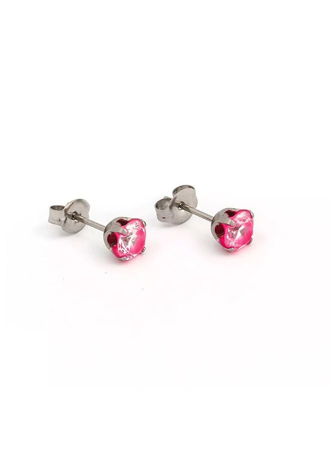 Studex 5MM Cubic Zirconia Neon Hot Pink Allergy-Free Stainless Steel Ear Studs - Image 2