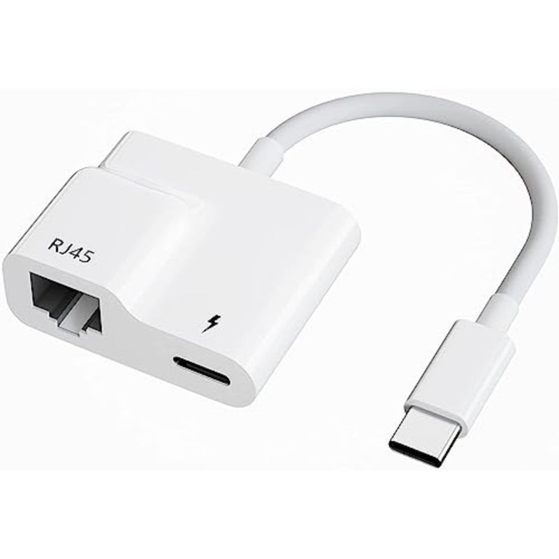 USB C to Ethernet Adapter, 2 in 1 USB C to RJ45 Adapter with 60W PD Type-C Charge Port Supports 10/100Mbps Ethernet Network, Compatible for Android/iPad Pro/Mac/Galaxy and More USB C Devices - Image 1