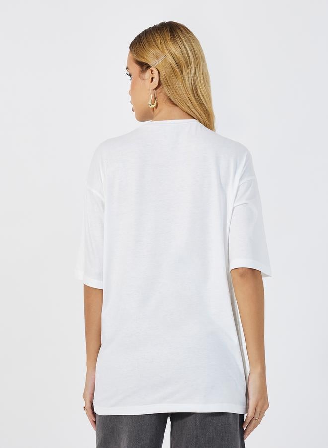 Graphic Lingerie Print Round Neck Oversized T-shirt