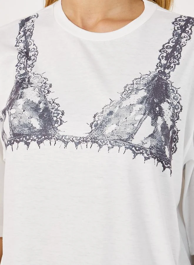 Styli Graphic Lingerie Print Round Neck Oversized T-shirt