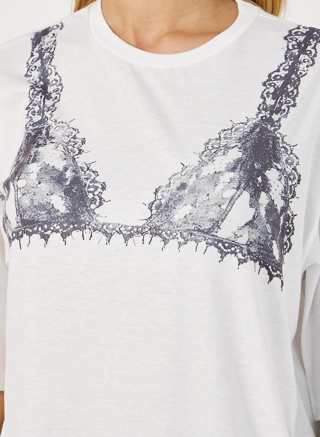 Graphic Lingerie Print Round Neck Oversized T-shirt