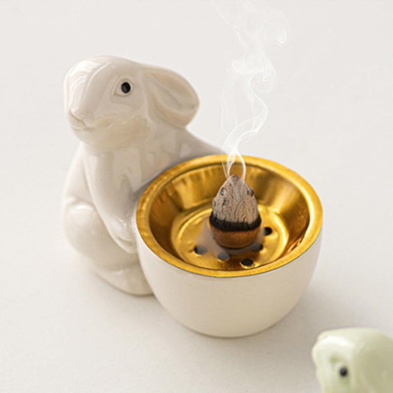 حامل مخروطي لحرق البخور على شكل أرنب خزفي أبيض، معطر للجو، ديكور مكتبي ومنزلي - Image 5