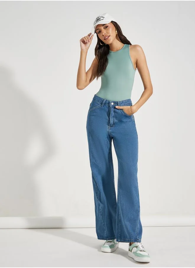 Styli Solid Knit Sleeveless Round Neck Bodysuit