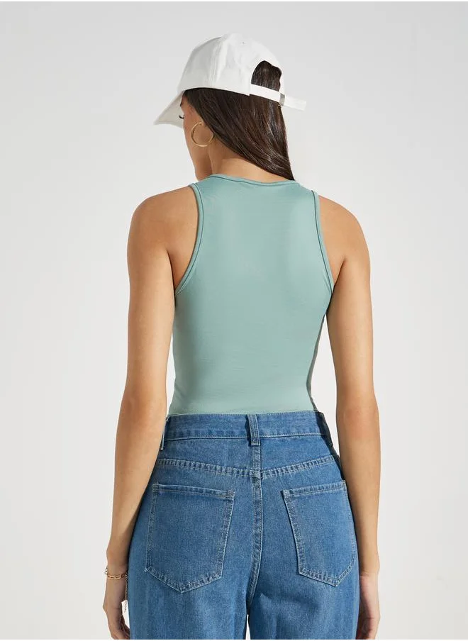 Styli Solid Knit Sleeveless Round Neck Bodysuit