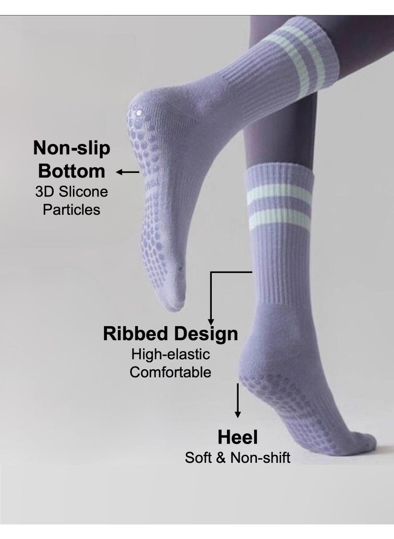 YooA 3-Pair Non-slip Yoga Socks, Cotton Pilates Socks with 3D Silicone Particles, Breathable&Moisture-wicking&Machine-washable, Ideal for Yoga/Pilates/Ballet/Dance/Workout (Purple+Black+Grey)  - Image 2