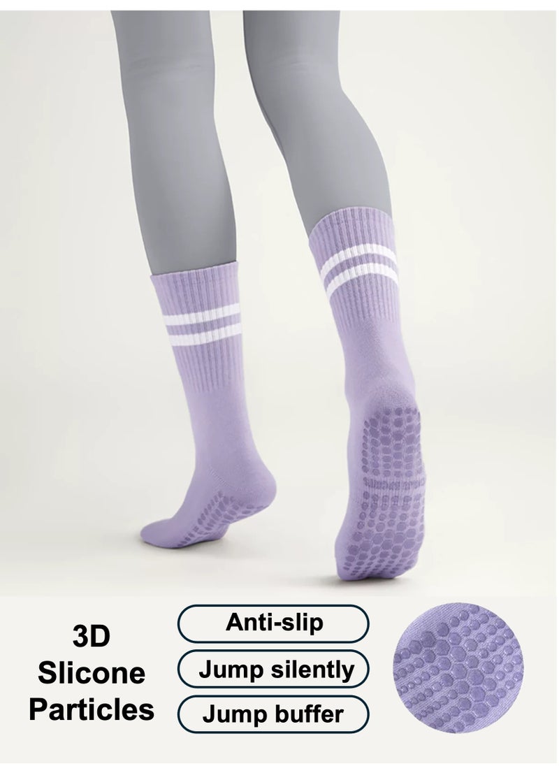 YooA 3-Pair Non-slip Yoga Socks, Cotton Pilates Socks with 3D Silicone Particles, Breathable&Moisture-wicking&Machine-washable, Ideal for Yoga/Pilates/Ballet/Dance/Workout (Purple+Black+Grey)  - Image 3