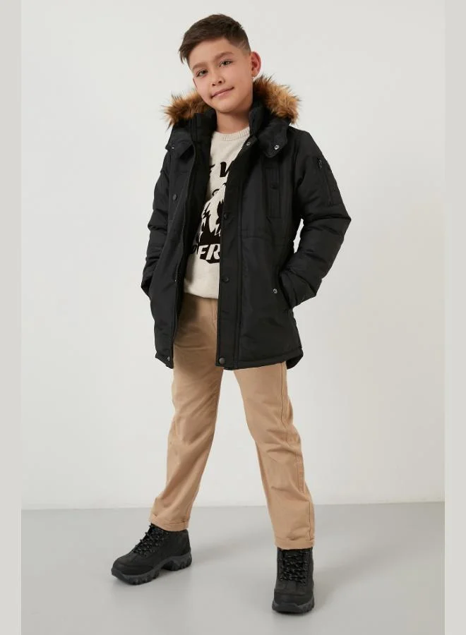 Lela  Lela Collar Faux Fur Plush Lined Hooded Slim Cut Coat Boy's COAT 6031050 for Men | Best Price UAE