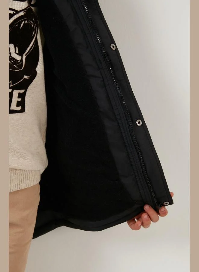 Lela  Lela Collar Faux Fur Plush Lined Hooded Slim Cut Coat Boy's COAT 6031050 for Men | Best Price UAE
