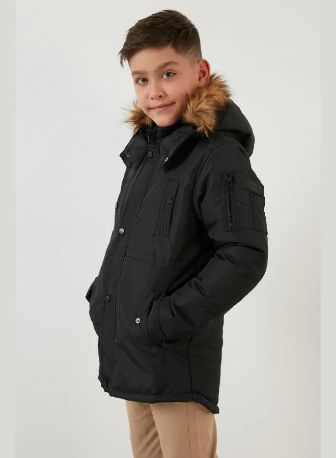 Lela  Lela Collar Faux Fur Plush Lined Hooded Slim Cut Coat Boy's COAT 6031050 for Men | Best Price UAE