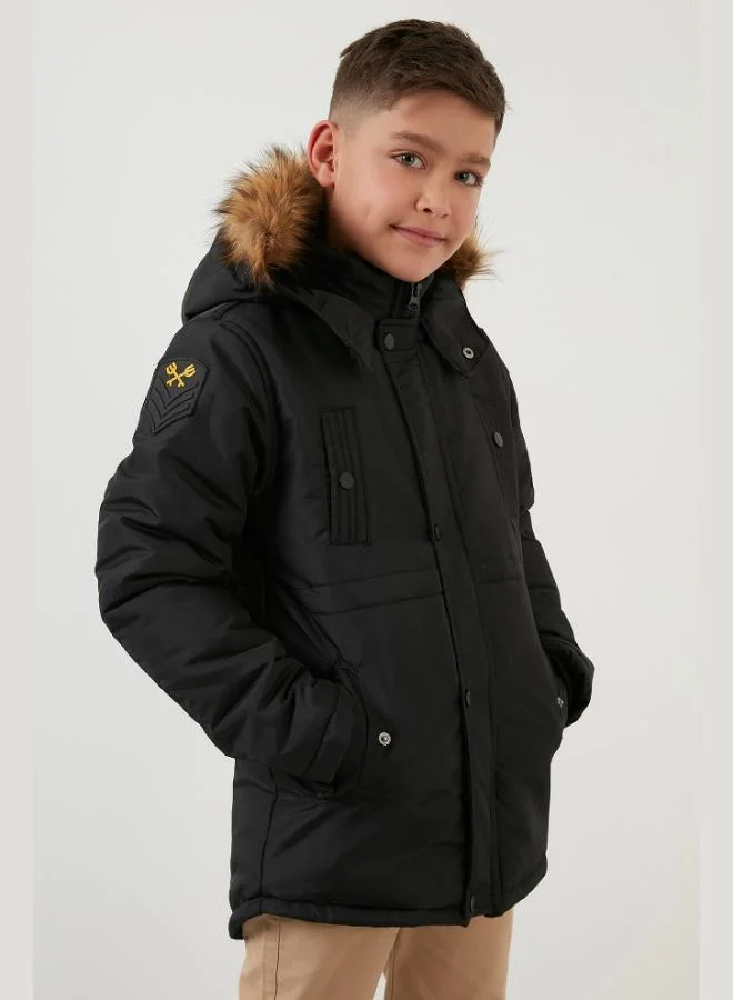 Lela  Lela Collar Faux Fur Plush Lined Hooded Slim Cut Coat Boy's COAT 6031050 for Men | Best Price UAE