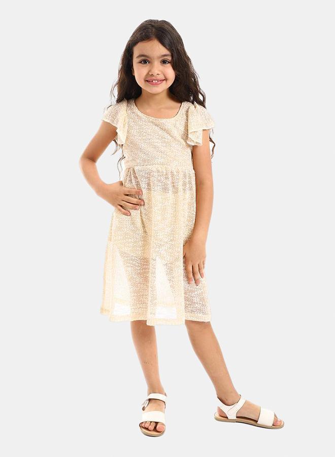 Kady Back Lace Stitched Girls Dress girls beige 14 - Image 1