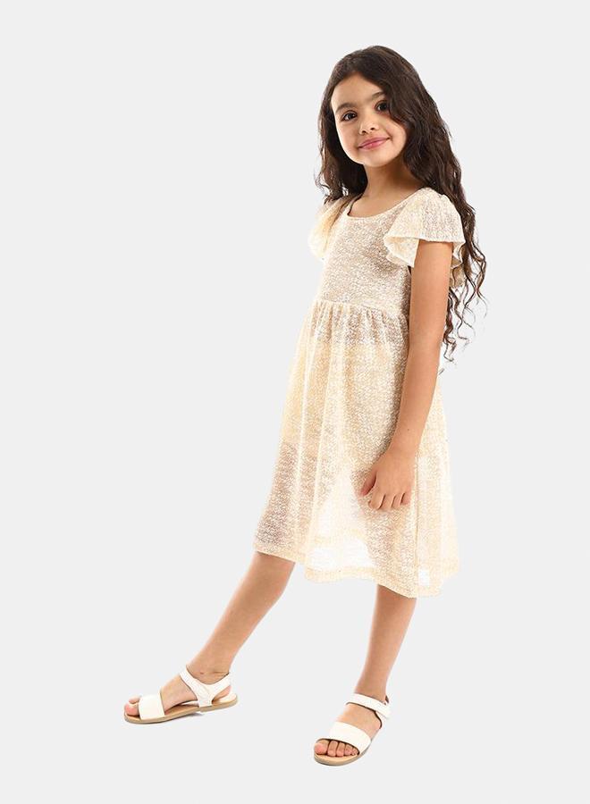 Kady Back Lace Stitched Girls Dress girls beige 14 - Image 2