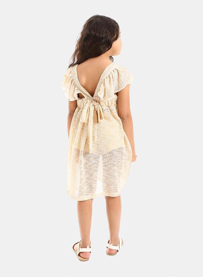 Kady Back Lace Stitched Girls Dress girls beige 14 - Image 3