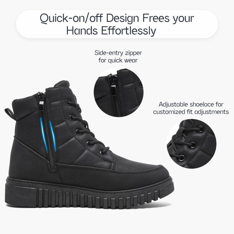 Shupua Winter Boots for Women Black Women's Ankle Boots Combat Boot Sneakers Hiking Snow Booties with Zipper - Image 5