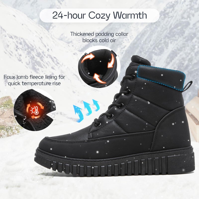 Shupua Winter Boots for Women Black Women's Ankle Boots Combat Boot Sneakers Hiking Snow Booties with Zipper - Image 3