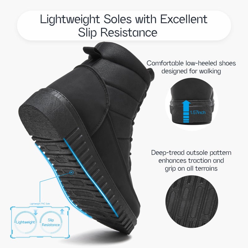Shupua Winter Boots for Women Black Women's Ankle Boots Combat Boot Sneakers Hiking Snow Booties with Zipper - Image 4