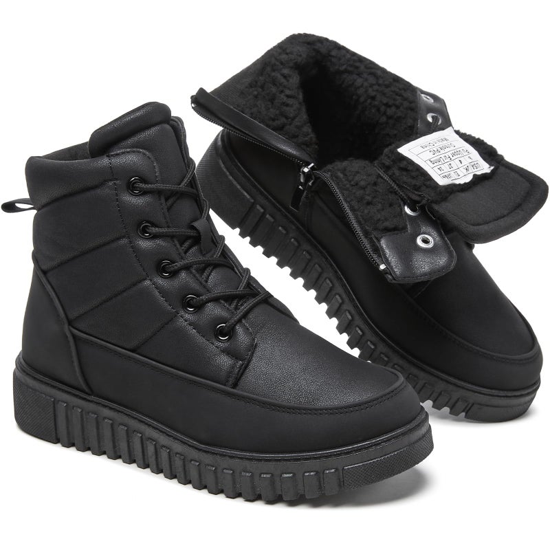 Shupua Winter Boots for Women Black Women's Ankle Boots Combat Boot Sneakers Hiking Snow Booties with Zipper - Image 1