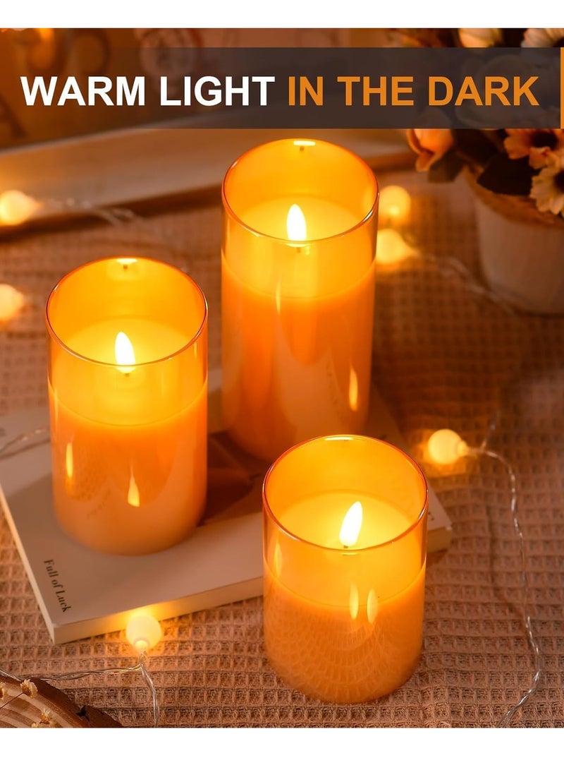 ELTRAZONE Glass LED Flameless Pillar Candles – Real Wax with Flickering Wick, Battery Operated, Remote & Timer | Elegant Gold Finish, Ideal for Home, Wedding & Festival Decor (Pack of 3) - Image 3