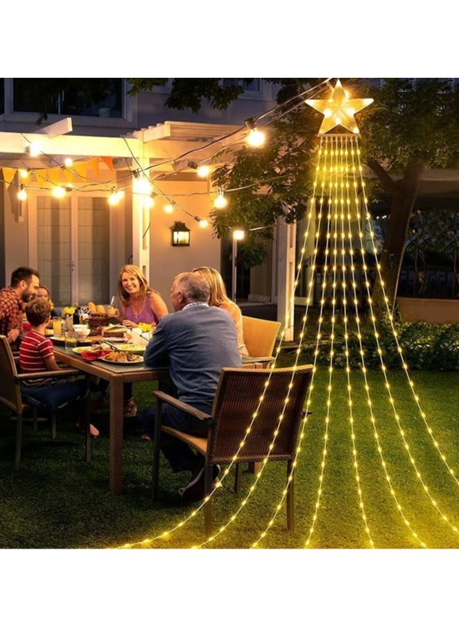 AUTOYSUR أضواء شلال شمسية بطول 3.5 متر، 350 ليد، أبيض دافئ – تعمل بالطاقة الشمسية، مقاومة للماء، أضواء زينة للمهرجانات والهواء الطلق - Image 3