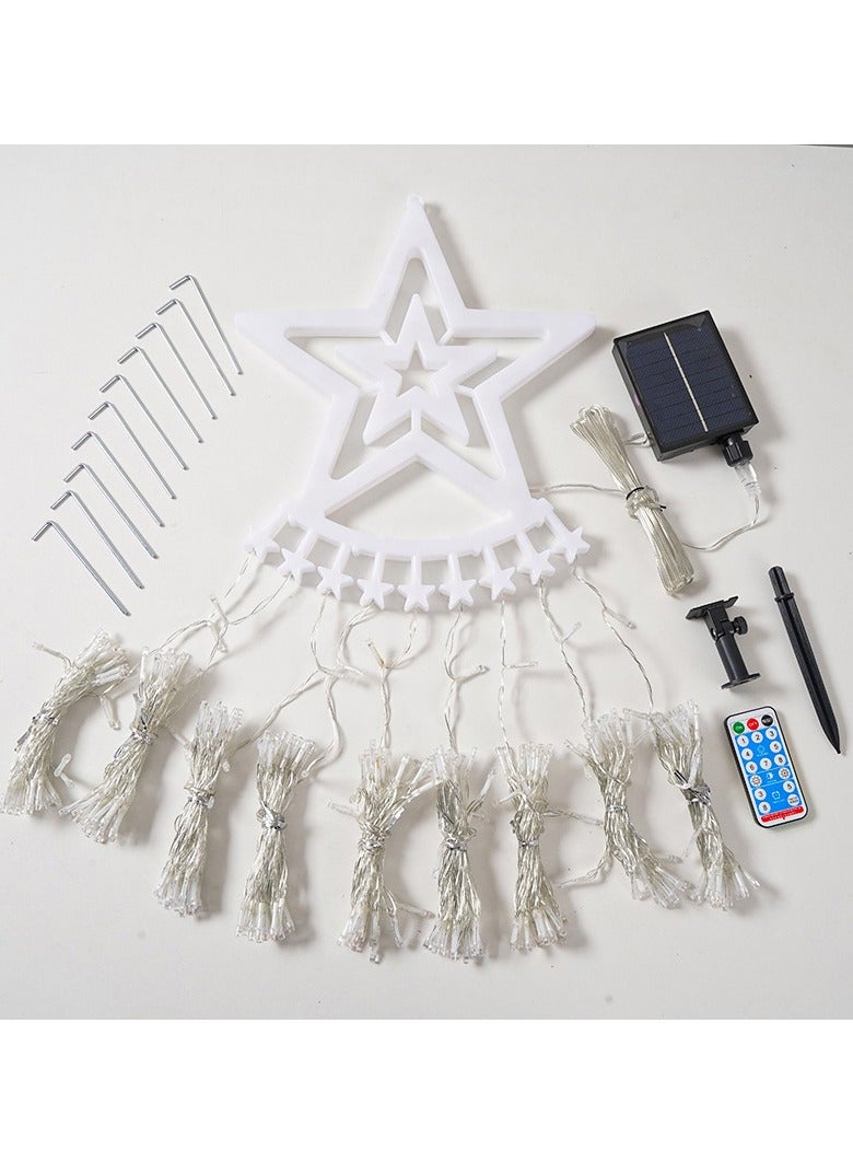 AUTOYSUR أضواء شلال شمسية بطول 3.5 متر، 350 ليد، أبيض دافئ – تعمل بالطاقة الشمسية، مقاومة للماء، أضواء زينة للمهرجانات والهواء الطلق - Image 5