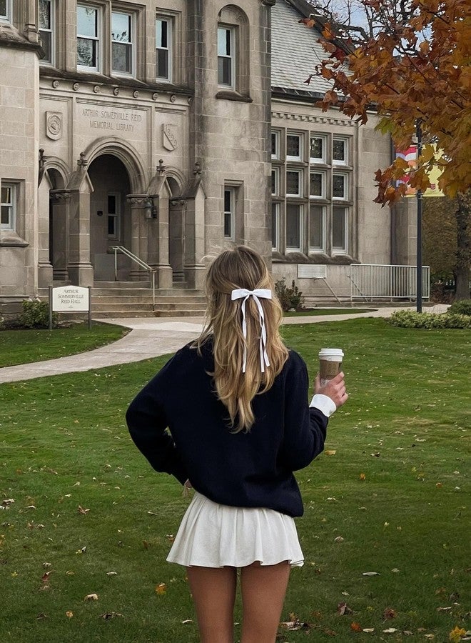 Ayesha Hair Bows Clips Ribbon Bowknot with Long Tail 4pcs White Hair Bows Barrettes Hair Accessories for Women Girls 4pcs (white) - Image 2