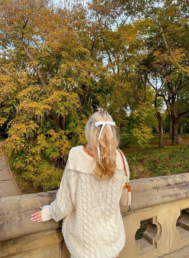 Ayesha Hair Bows Clips Ribbon Bowknot with Long Tail 4pcs White Hair Bows Barrettes Hair Accessories for Women Girls 4pcs (white) - Image 4