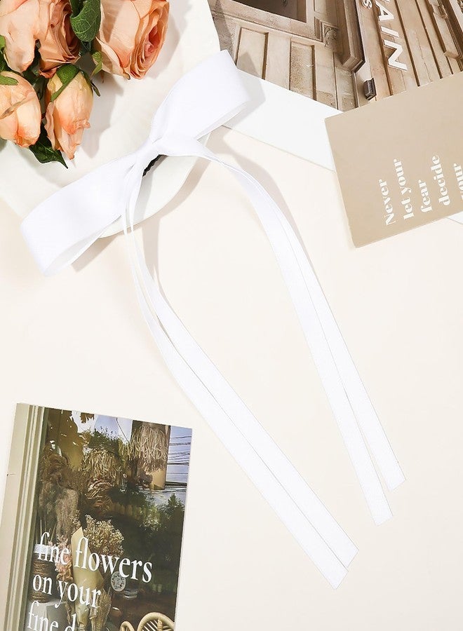 Ayesha Hair Bows Clips Ribbon Bowknot with Long Tail 4pcs White Hair Bows Barrettes Hair Accessories for Women Girls 4pcs (white) - Image 3