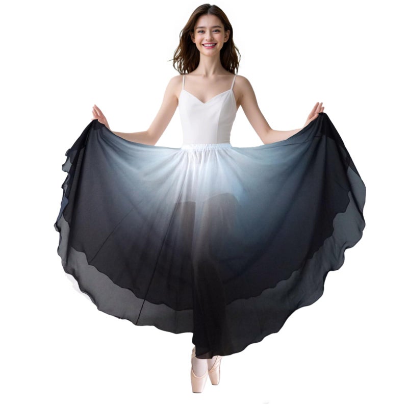 Baisdan Belly Dance Skirt for Women, Dancing Skirt Belly Dancer Outfit, Flowy Long Gypsy Skirts, Halloween Costume Gift (One Size, White Black) - Image 5