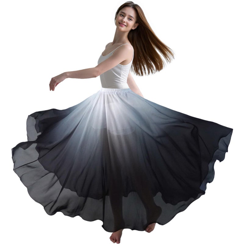Baisdan Belly Dance Skirt for Women, Dancing Skirt Belly Dancer Outfit, Flowy Long Gypsy Skirts, Halloween Costume Gift (One Size, White Black) - Image 2