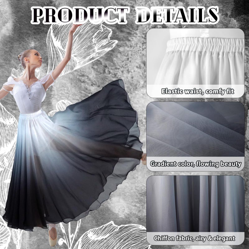 Baisdan Belly Dance Skirt for Women, Dancing Skirt Belly Dancer Outfit, Flowy Long Gypsy Skirts, Halloween Costume Gift (One Size, White Black) - Image 4