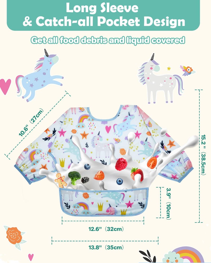 Lictin Long Sleeve Bibs 5 Pack - Baby Bibs for Girl, Waterproof Toddler Bibs, 0-24 Months Neutral Baby Smock for Eating, Reusable Infant Baby Bibs for Feeding Teething or Weaning - Image 5
