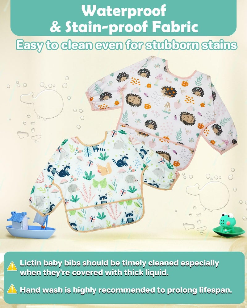 Lictin Long Sleeve Bibs 5 Pack - Baby Bibs for Girl, Waterproof Toddler Bibs, 0-24 Months Neutral Baby Smock for Eating, Reusable Infant Baby Bibs for Feeding Teething or Weaning - Image 3