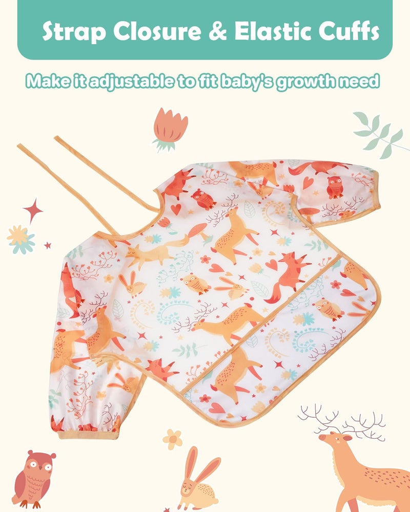 Lictin Long Sleeve Bibs 5 Pack - Baby Bibs for Girl, Waterproof Toddler Bibs, 0-24 Months Neutral Baby Smock for Eating, Reusable Infant Baby Bibs for Feeding Teething or Weaning - Image 4