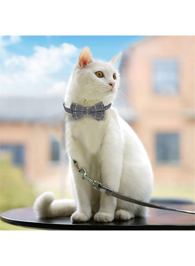 2 Pack Breakaway Cat Collar With Bell And Bow Tie Plaid Kitten Collar For Cats And Small Dogs Pets Adjustable From 811In, Black And Grey - Image 2