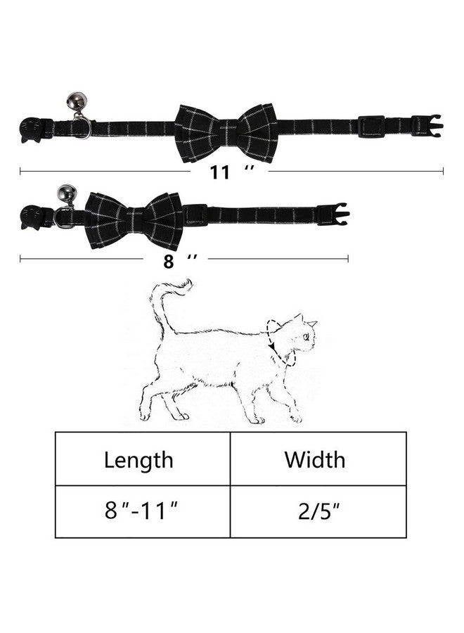 2 Pack Breakaway Cat Collar With Bell And Bow Tie Plaid Kitten Collar For Cats And Small Dogs Pets Adjustable From 811In, Black And Grey - Image 3