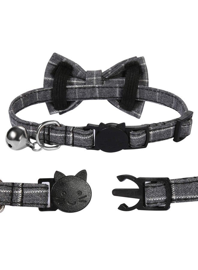 2 Pack Breakaway Cat Collar With Bell And Bow Tie Plaid Kitten Collar For Cats And Small Dogs Pets Adjustable From 811In, Black And Grey - Image 5