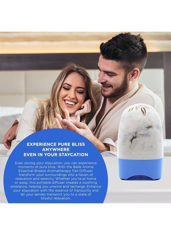 Belle Aroma - Essential Breeze Aromatherapy Fan Essential Oil Diffuser - Portable Heatless & Waterless Scent Diffuser, USB/Battery Operated, Time-Released Fragrance for Home, Car, Office - Marble Blue - Image 1