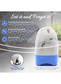 Essential Breeze Aromatherapy Fan Essential Oil Diffuser - Portable Heatless & Waterless Scent Diffuser, USB/Battery Operated, Time-Released Fragrance for Home, Car, Office - Marble Blue