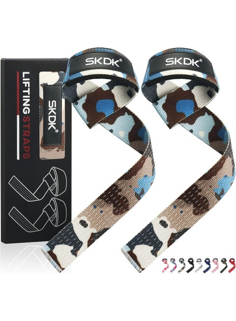 Cotton Hard Pull Wrist Lifting Straps Grips Band-Deadlift Straps with Neoprene Cushioned Wrist Padded and Anti-Skid Silicone - for Weightlifting, Bodybuilding, Xfit, Strength Training