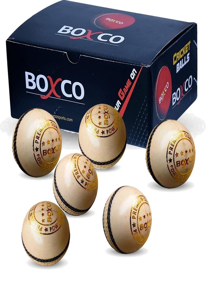 BOXCO Hand Made Four Piece Cricket Leather Ball for Club, T20, One Day, Test Cricket Matches (Pack of 6) (Power Natural) - Image 1