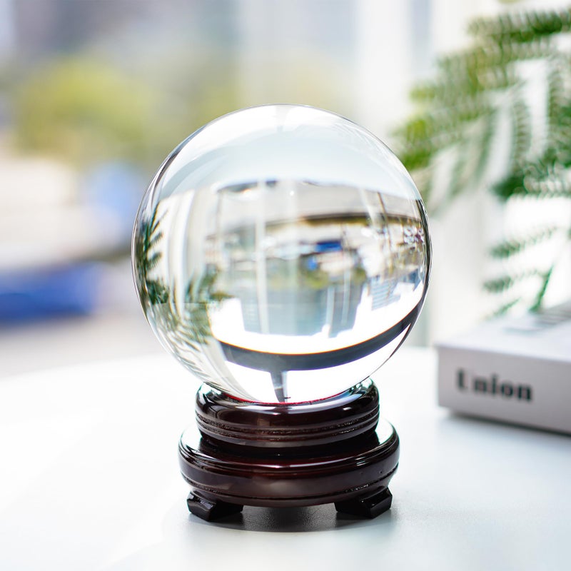 QFkris 150mm/6inch Clear Crystal Ball with Wooden Stand Fortune Teller Mystical Quartz Ball Photography Props FengShui Divination Spheres - Image 4