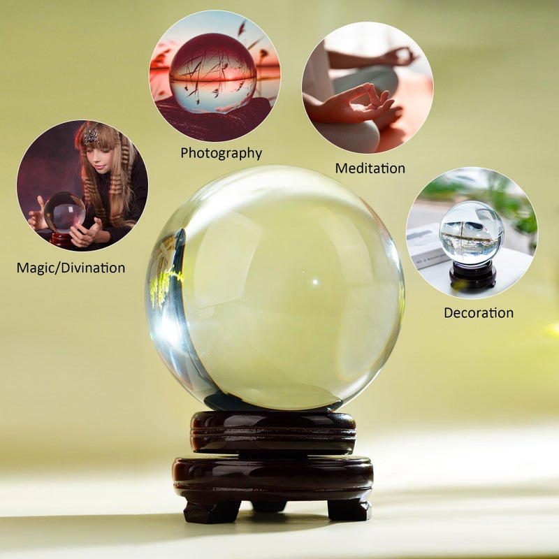 QFkris 150mm/6inch Clear Crystal Ball with Wooden Stand Fortune Teller Mystical Quartz Ball Photography Props FengShui Divination Spheres - Image 2