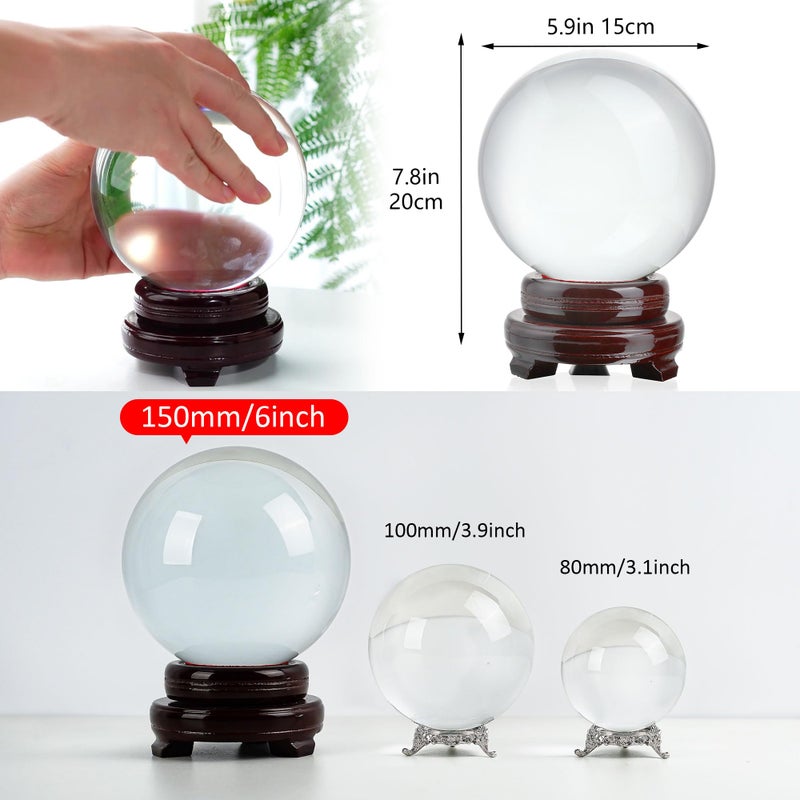 QFkris 150mm/6inch Clear Crystal Ball with Wooden Stand Fortune Teller Mystical Quartz Ball Photography Props FengShui Divination Spheres - Image 3