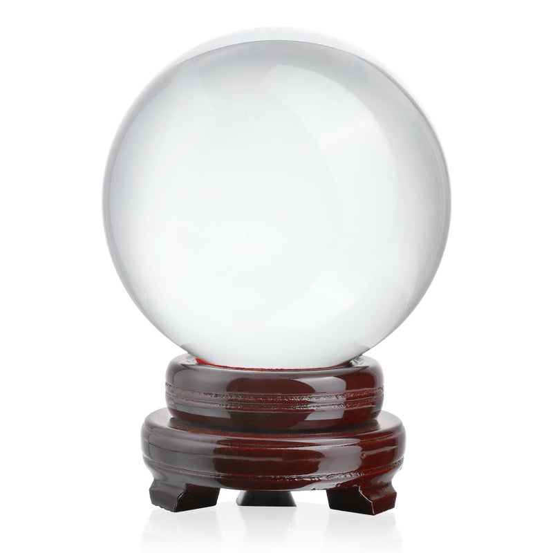 QFkris 150mm/6inch Clear Crystal Ball with Wooden Stand Fortune Teller Mystical Quartz Ball Photography Props FengShui Divination Spheres - Image 1