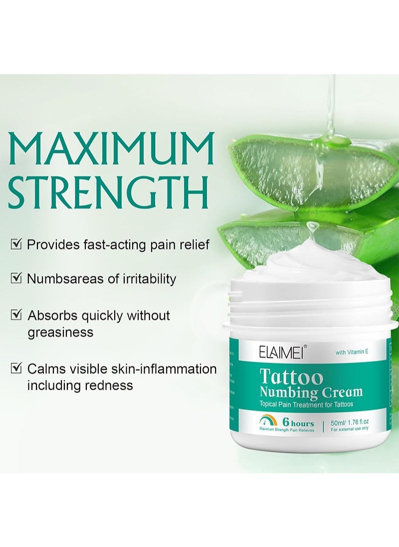 Elaimei - Tattoo Numbing Cream Before Tattoo, 6-8 Hours Maximum Strength Painless Tattoo Numbing Cream for Tattoos with Aloe Vera, Vitamin E, Lecithin（50ml） - Image 1