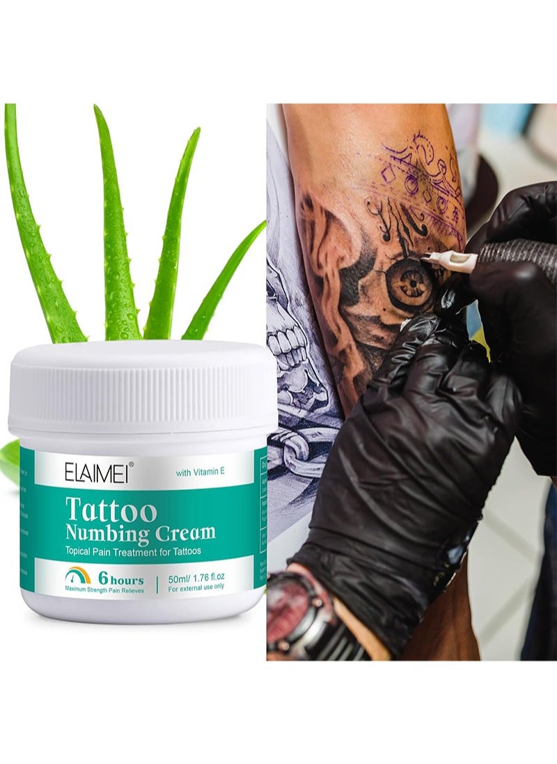 Elaimei - Tattoo Numbing Cream Before Tattoo, 6-8 Hours Maximum Strength Painless Tattoo Numbing Cream for Tattoos with Aloe Vera, Vitamin E, Lecithin（50ml） - Image 1