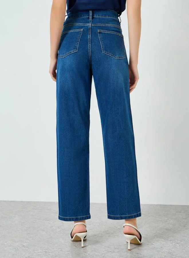 Styli  Women Mid Rise Barrel Fit Faded Jeans for Women | Best Price UAE