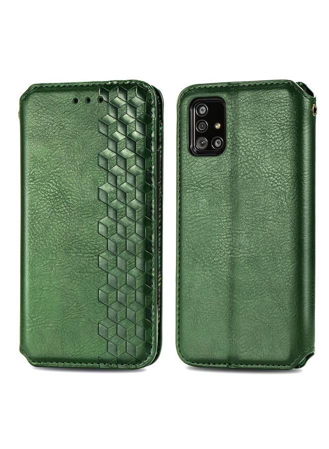 اس-توب جراب لهاتف Samsung Galaxy A51، جراب جلدي مغناطيسي أفقي مضغوط شبكي مكعب مع حامل وفتحات للبطاقات ومحفظة - Image 1